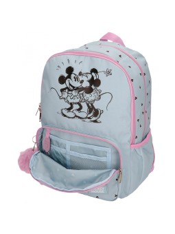 Mochila escolar doble compartimento con carro Mickey y Minnie kisses